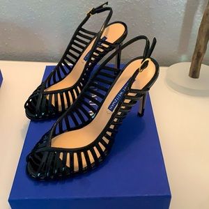 Stuart Weitzman black slingback cage peep toe heel